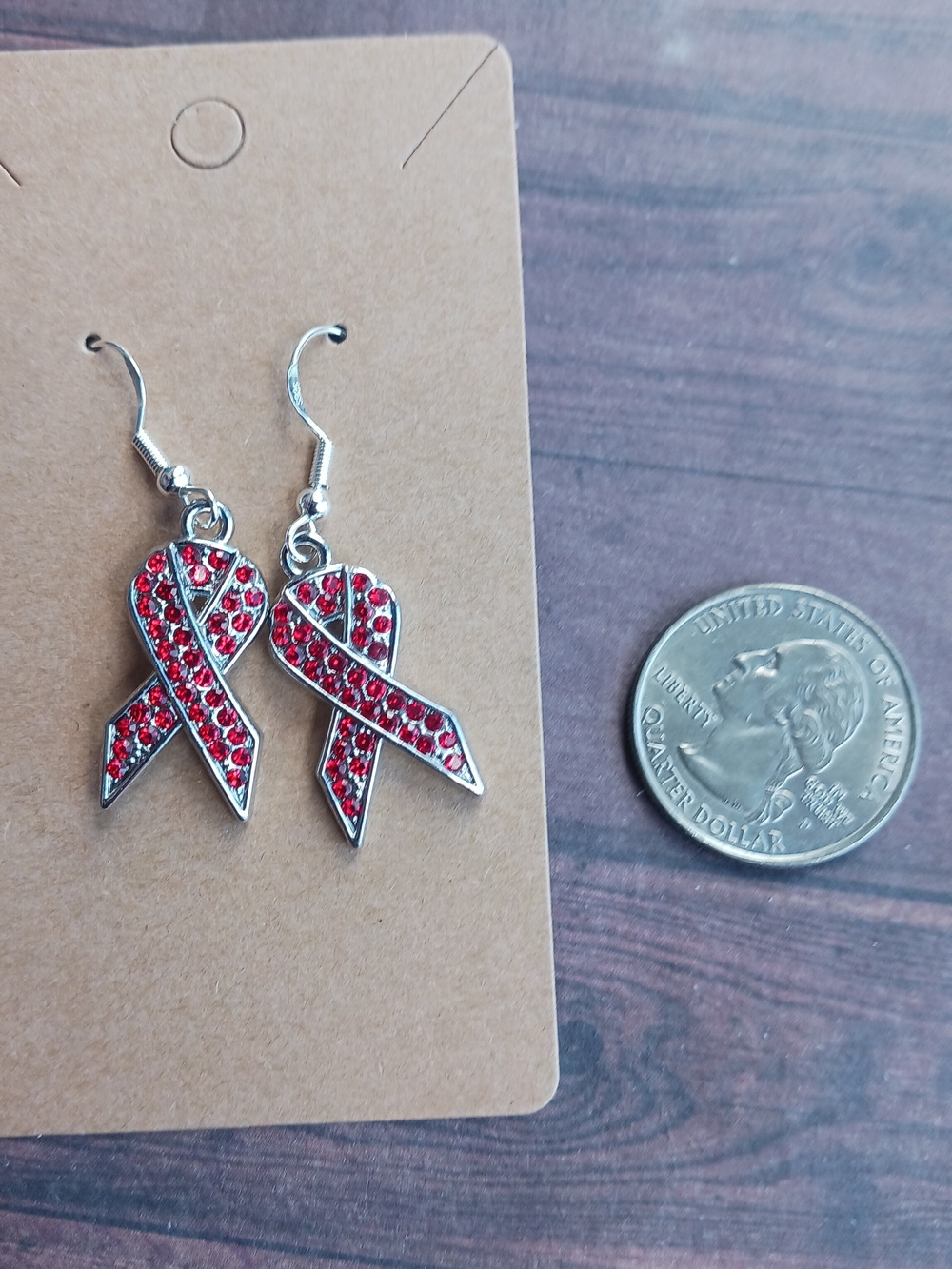 Sparkling Red Ribbon Dangle Earrings - Awareness Jewelry